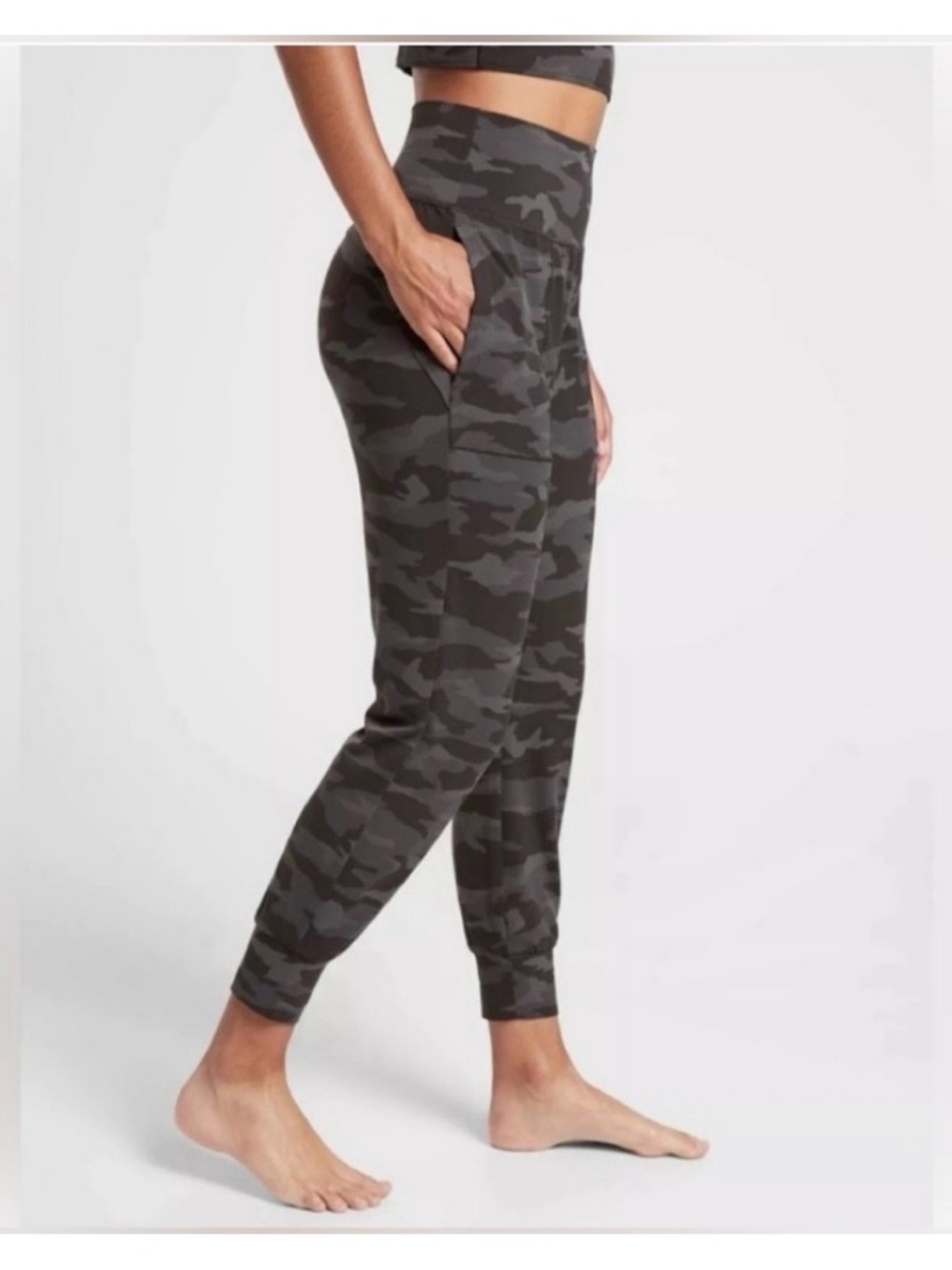 Athleta Salutation Gray & Black Camo High-Waist Joggers